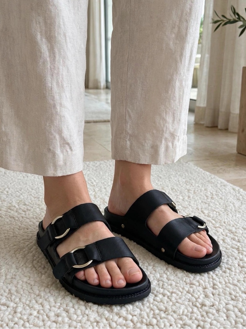 Gold Accent  Black Sandals